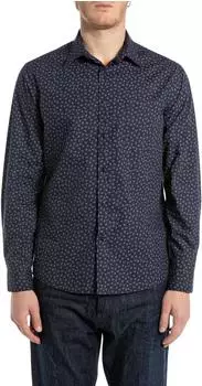 Replay M4148 All Over Printed Popeline Hemd (M4148 .000.75058) blau/hellblau