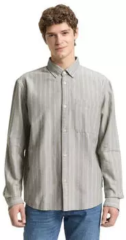 Tom Tailor Denim Langarmhemd mit Button-down-Kragen Comfort Fit (70159435) olive big stripe