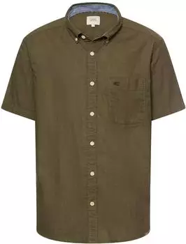 Camel Active Kurzarm Hemd aus einem Leinen-Baumwoll-Mix (409256-3S56) olivgrün/block