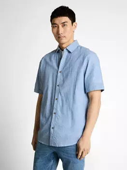 Tom Tailor Regular Fit Kurzarmhemd mit Leinenanteil im P&uuml;nktchen-Muster (1045099) hellblau