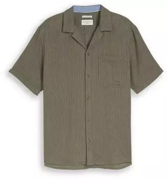 Tom Tailor Regular Fit Kurzarmhemd mit Leinenanteil im Pünktchen-Muster (1045099) khaki/oliv