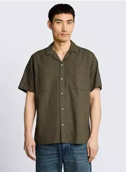Tom Tailor Regular Fit Kurzarmhemd mit Leinenanteil im Pünktchen-Muster (1045099) dunkelgrün