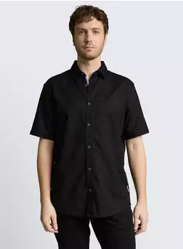 Tom Tailor Regular Fit Kurzarmhemd mit Leinenanteil im Pünktchen-Muster (1045099) schwarz