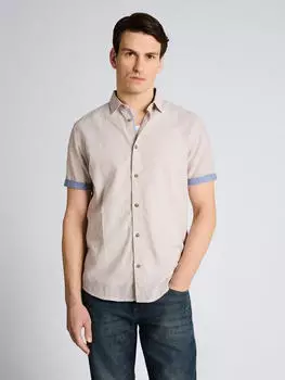 Tom Tailor Regular Fit Kurzarmhemd mit Leinenanteil im Pünktchen-Muster (1049611) sand/hellblau