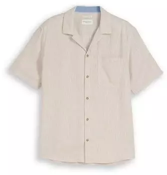 Tom Tailor Regular Fit Kurzarmhemd mit Leinenanteil im Pünktchen-Muster (1045099) cashew beige