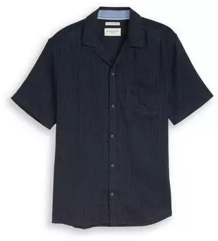 Tom Tailor Regular Fit Kurzarmhemd mit Leinenanteil im Pünktchen-Muster (1049614) sky captain tonal stripe