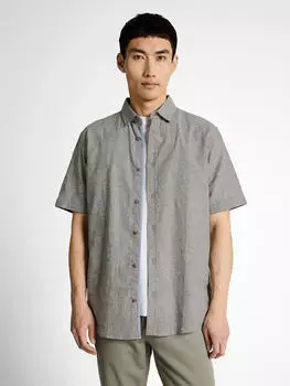 Tom Tailor Regular Fit Kurzarmhemd mit Leinenanteil im Pünktchen-Muster (1049611) faded leaf grün