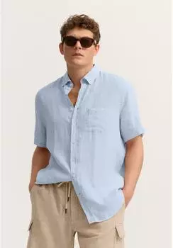 Bugatti Kurzarmhemd Modern Fit Leinen mit Button-Down-Kragen (51340216) hellblau