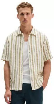 Marc O'Polo Kurzarmhemd aus Bio-Baumwolle in Leno-Weave (5000013940) medium green multi
