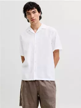 Jack & Jones JJESUMMER LINEN BLEND RESORT SHIRT SS SN Kurzarmhemd Relaxed Fit (12289191) wei&szlig;