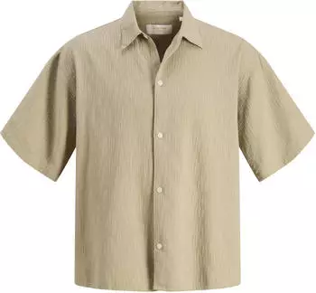 Jack & Jones JORMONTAUK WAVY TEXTURE SHIRT SS SN Kurzarmhemd Relaxed Fit (12293555) crockery/taupe