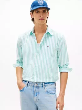 Tommy Hilfiger TH Flex Regular Fit Stripe Poplin Shirt (MW0MW42440) arctic aqua/stripe