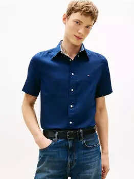 Tommy Hilfiger Linen Blend Solid S/S Shirt Regular Fit (MW0MW42450) navy