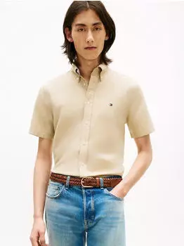 Tommy Hilfiger Linen Blend Solid S/S Shirt Regular Fit (MW0MW42450) sandalwood