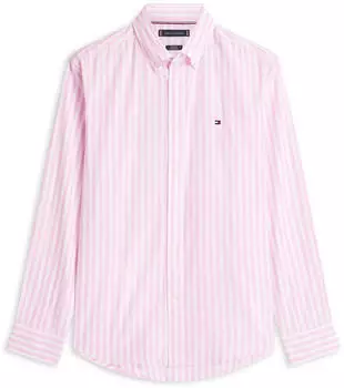 Tommy Hilfiger Regular Fit Bengal Stripe Pure Linen Shirt (MW0MW42400) pink/white