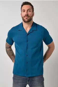 JP 1880 Jeanshemd Halbarm Cuba Kragen Cuba Fit Regular Fit Waschungseffekt (847330) dunkelpetrol