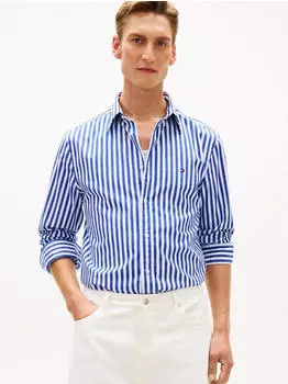 Tommy Hilfiger TH Flex Regular Fit Stripe Poplin Shirt (MW0MW42440) wedge blue/stripe