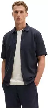Marc O'Polo Kurzarmhemd mit feiner Waffel-Struktur (25002846) dark navy