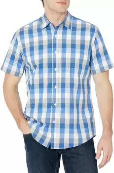 Amazon Essentials S17AE30001 Kurzärmeliges Hemd aus Popeline, Regular Fit blau/grau