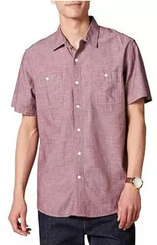 Amazon Essentials AE181182 Chambray Hemd Kurzarm Regular Fit Leicht Gewaschen burgunderrot
