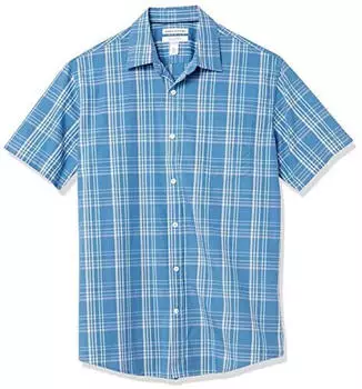 Amazon Essentials S17AE30001 Kurzärmeliges Popeline-Hemd Regular Fit aquablau kariert