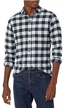Amazon Essentials Regular-Fit Langarmhemd aus Flanell (F17AE25000) marineblau karomuster