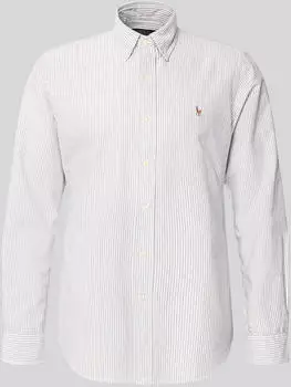 Polo Ralph Lauren Gestreiftes Custom-Fit Oxfordhemd (100032682) muskatbraun/weiß