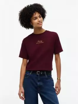 Tommy Hilfiger Gold Script MDRN C-NK S/S Tee Kurzarmshirt (143423444) deep burgundy