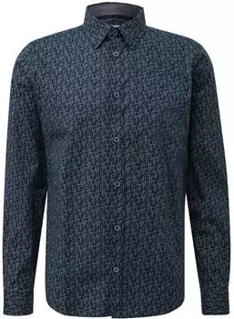s.Oliver Slim Fit: Hemd aus Baumwollstretch mit All-over-Print blau 2182797.59A2.