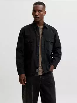Jack & Jones JJECOLTON CANVAS OVERSHIRT LS SN Overshirt Loose Fit (12298629) schwarz