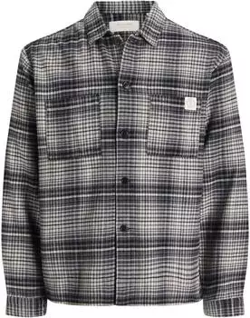 Jack & Jones Jorfrederiksberg Flannel Overshirt Langarm (12301093) schwarz/wei&szlig;