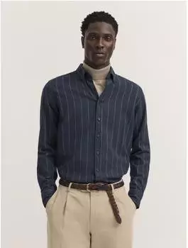Bugatti Langarmhemd Modern Fit Flanell Gestreift Button-Down blau