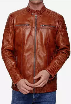 Tazzio Lederjacke Biker Echtleder (19709) cognac