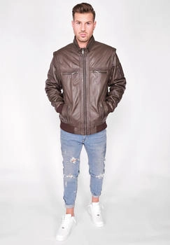 JCC Lederjacke Blouson abnehmbare &Auml;rmel Weste Lammnappa braun