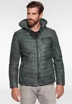 Jilani Lederjacke Steppjacke Kapuze dunkelgrün