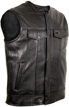 MDM Dance Biker Motorrad Lederweste ohne Kragen schwarz