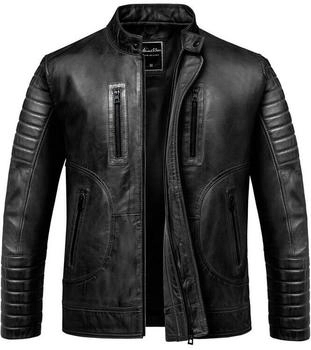 Amaci&Sons Echtleder Jacke Biker Zipper 9105 schwarz