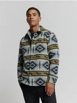 No Excess Langarmhemd Aztekenmuster dunkelbeige