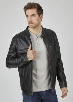 Bugatti Lederjacke BUDANILO schwarz Reißverschlüssen und Druckknöpfen