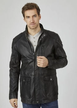 Bugatti Lederjacke BUANDIAMO Druckknopfleiste und Stehkragen schwarz