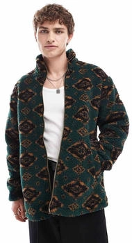 Wrangler Sherpa-Jacke aus Teddyfell dunkelgrün raute
