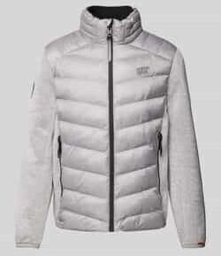 Superdry Jacke Stehkragen und Label-Stitching Hellgrau