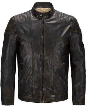 Milestone Lederjacke Stehkragen blau uni Motiv