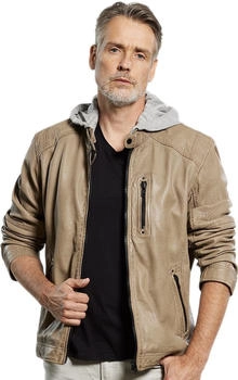 Jilani Lederjacke Kapuze taupe