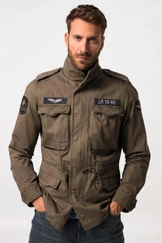 JP 1880 Funktionsjacke Fieldjacket Baumwolljacke Badges Vintage Look moosgrün