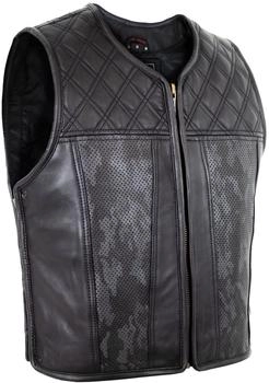 MDM Dance Lederweste schwarz Rindsleder Clubweste Kutte Camo