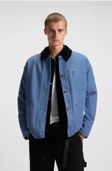 HUGO Oversized Jacke aus Baumwoll-Canvas mit Cordkragen Style Brams254W1 50546738 Blau