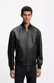 Hugo Boss Bomberjacke aus Leder mit Ärmeltasche Style Jakri 50552151 Schwarz
