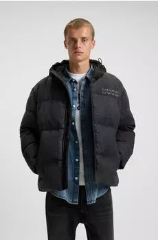 HUGO Wattierte Relaxed-Fit Jacke aus schwarzem Denim mit Logos Style Bowan254W1 50546769 Schwarz