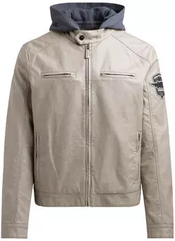 Camp David Lederimitatjacke mit abtrennbarer Kapuze beige